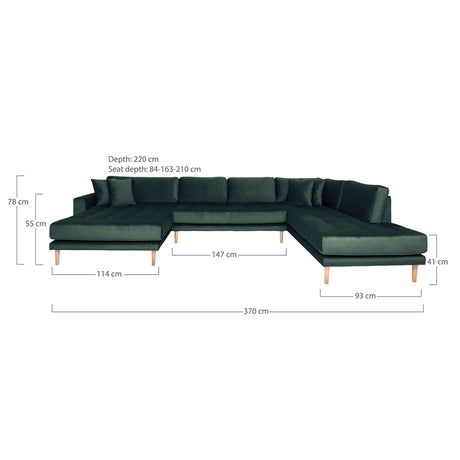 Lido Dark Green Velvet Fabric Left Hand Facing U-Sofa Open End with Natural Legs-2