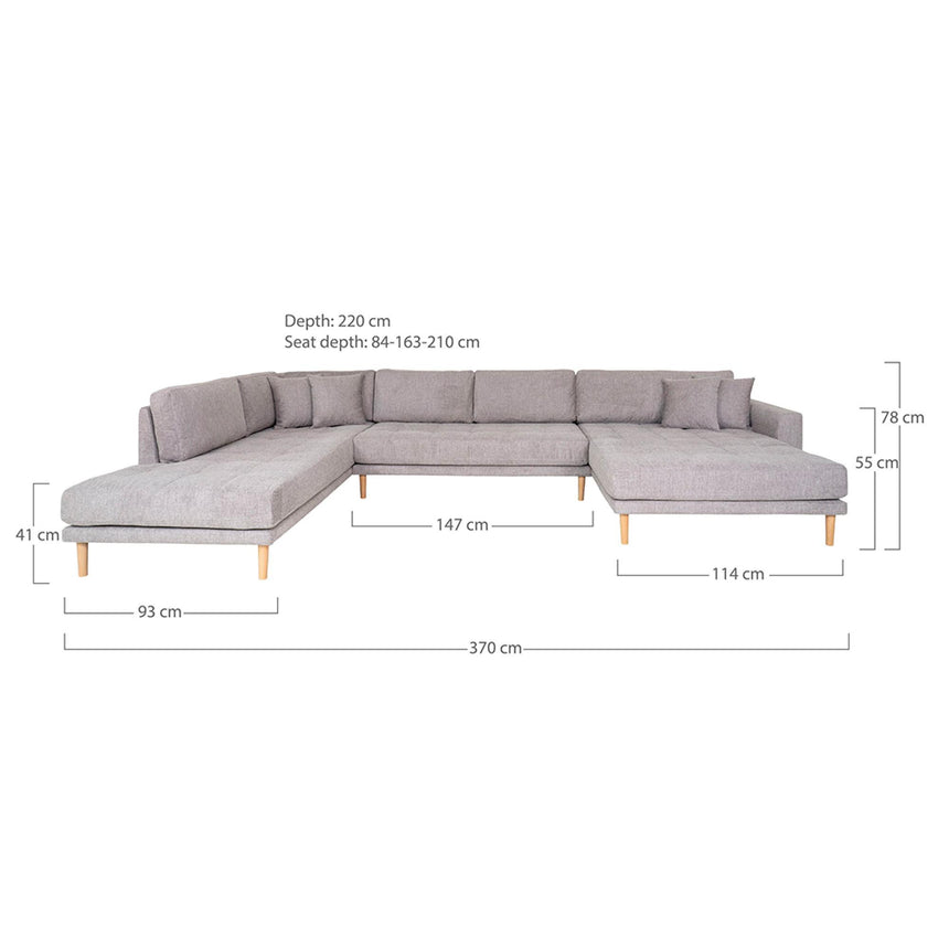 Lido Grey Fabric Right Hand Facing U-Sofa Open End with Natural Legs-3