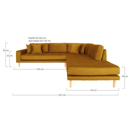 Lido Mustard Yellow Fabric Right Hand Facing Corner Sofa Open End with Natural Legs-2