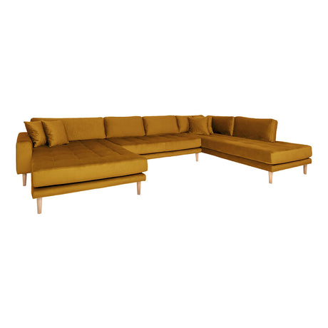 Lido Mustard Yellow Velvet Fabric Left Hand Facing U-Sofa Open End with Natural Legs-2