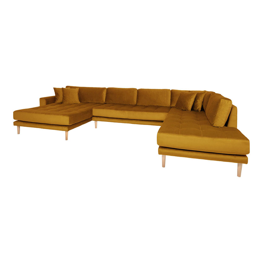 Lido Mustard Yellow Velvet Fabric Left Hand Facing U-Sofa Open End with Natural Legs-3