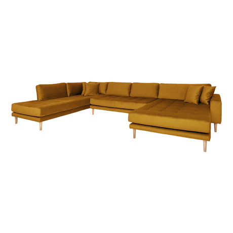 Lido Mustard Yellow Velvet Fabric Right Hand Facing U-Sofa Open End with Natural Legs-2