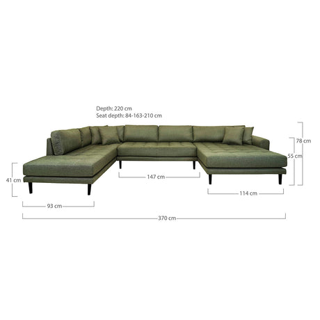 Lido Olive Green Fabric Right Hand Facing U-Sofa Open End with Black Legs-2