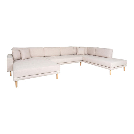 Lido Sand Fabric Left Hand Facing U-Sofa Open End with Natural Legs-2