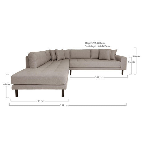 Lido Stone Fabric Left Hand Facing Corner Sofa Open End with Black Legs-2
