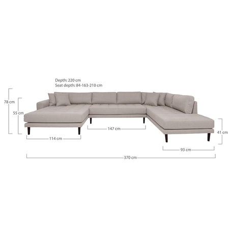 Lido Stone Fabric Left Hand Facing U-Sofa Open End with Black Legs-2
