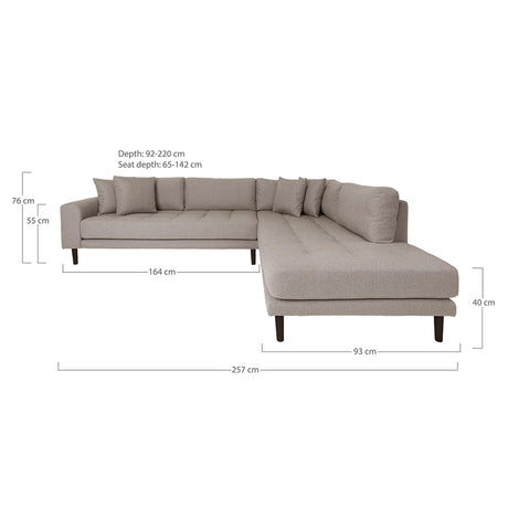 Lido Stone Fabric Right Hand Facing Corner Sofa Open End with Black Legs-2