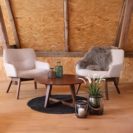 London Sand Fabric Lounge Chair with Walnut Legs-2