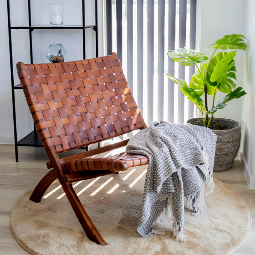 Perugia Brown Leather Folding Chair-6