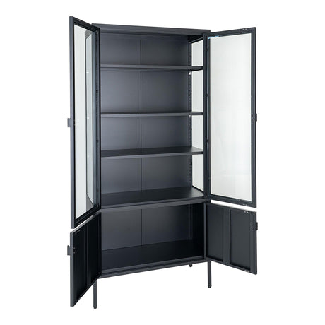 Nondalton Glass and Black Metal 4 Door Display Cabinet-2