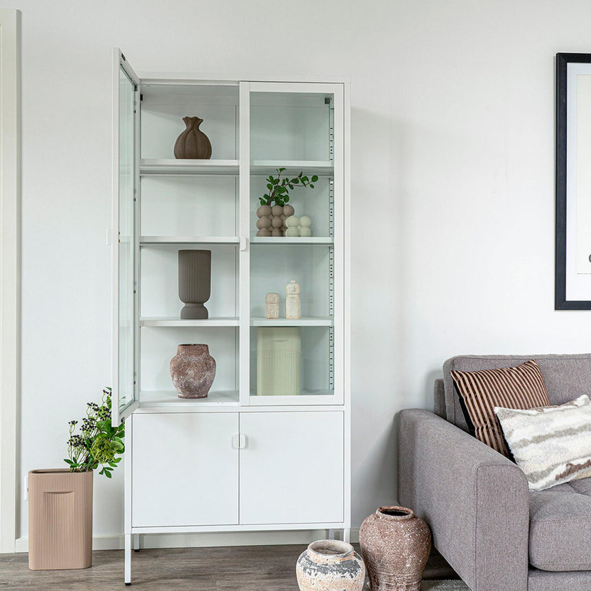 Nondalton Glass and White Metal 4 Door Display Cabinet-2
