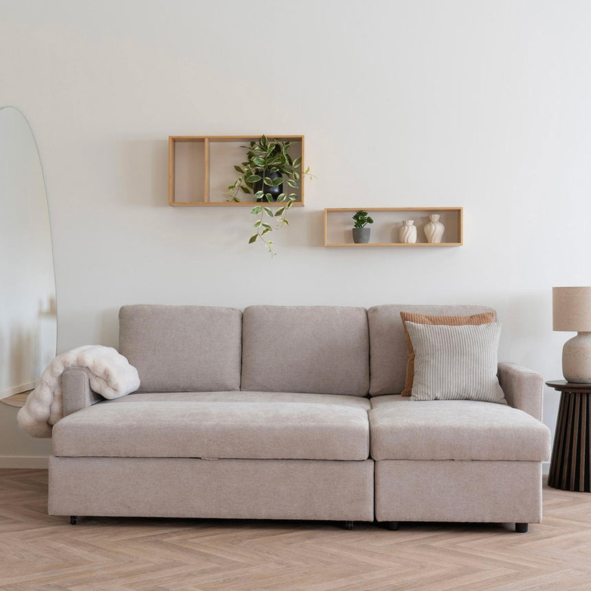 Belfast Sand Fabric Chaise Longue Pull Out Sofa Bed-2