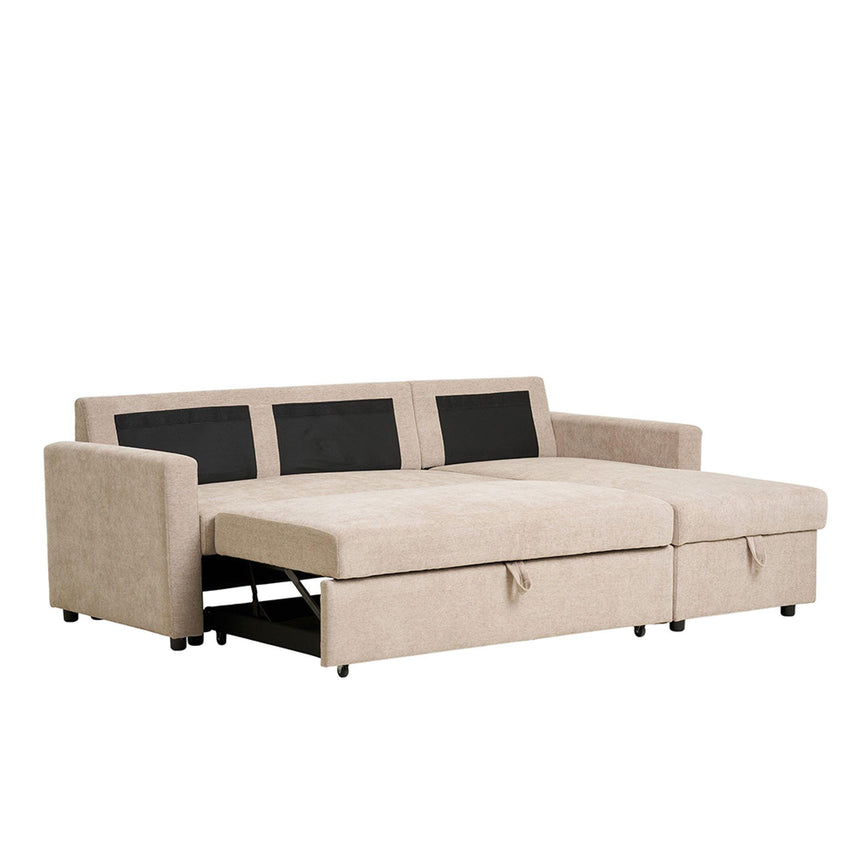 Belfast Sand Fabric Chaise Longue Pull Out Sofa Bed-4