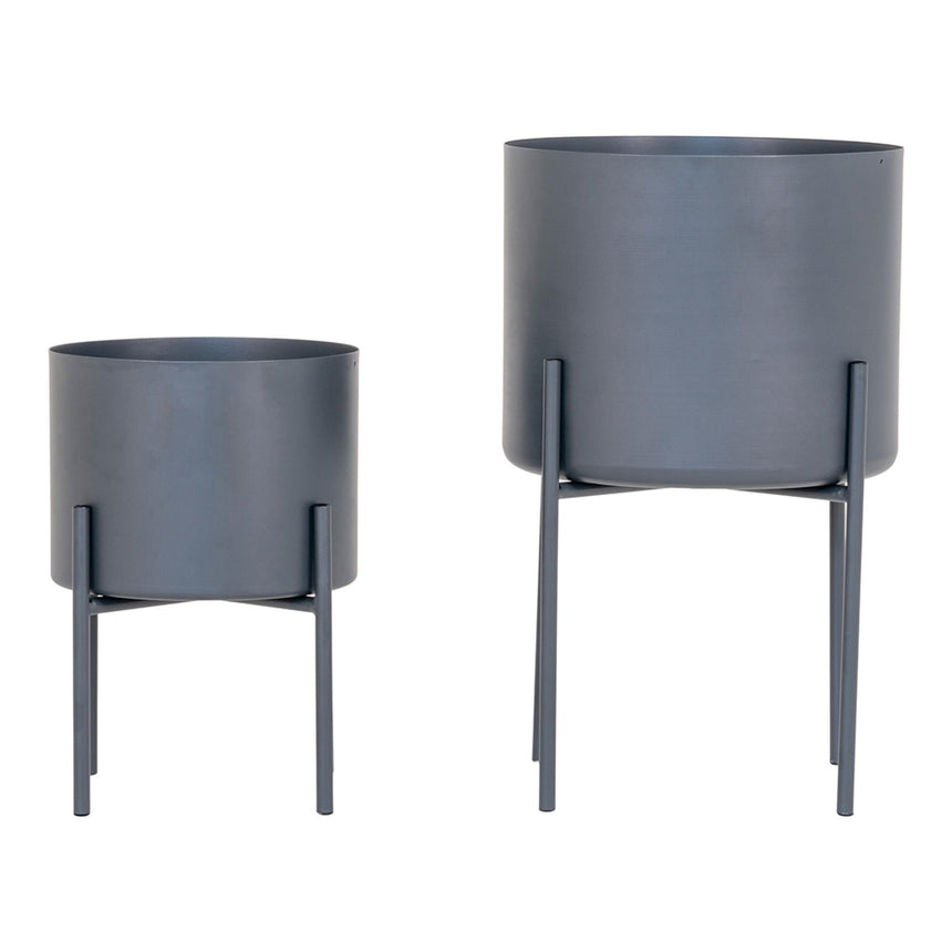 Pavia Grey Metal Flowerpots - Set of 2-3