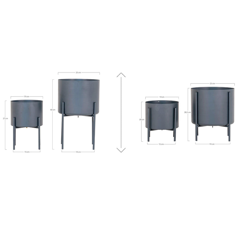 Pavia Grey Metal Flowerpots - Set of 2-4