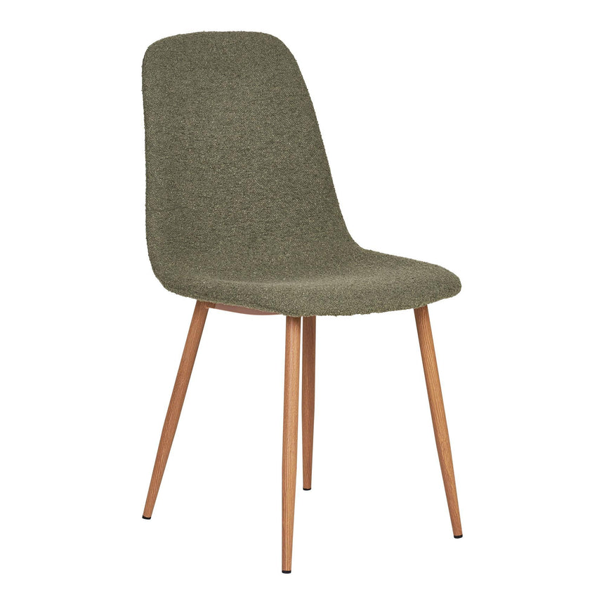 2 x Stockholm Dark Green Boucle Fabric Dining Chair with Brown Legs-2