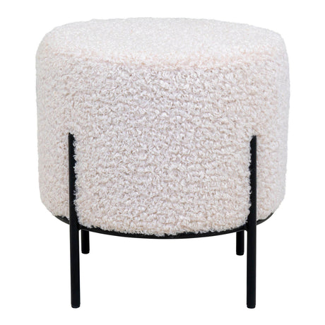 Alford White Boucle Fabric Round Pouf-2