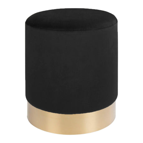 Hampton Black Velvet Fabric Round Pouf-2