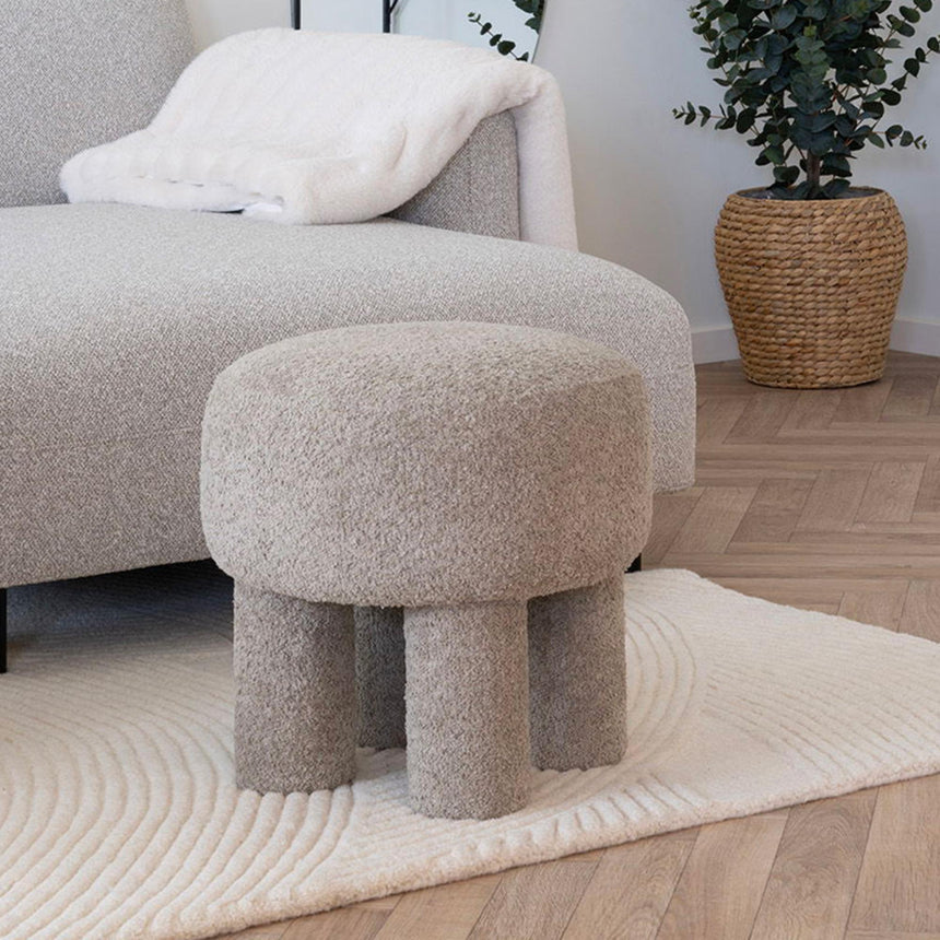 Perth Light Grey Fabric Round Pouf-5