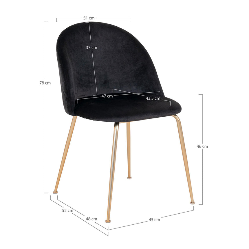 2 x Geneve Black Velvet Fabric Dining Chair with Gold Legs-5