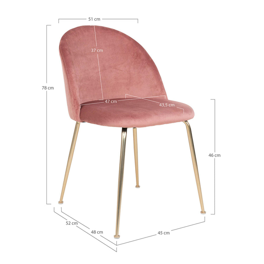 2 x Geneve Rose Velvet Fabric Dining Chair with Gold Legs-7