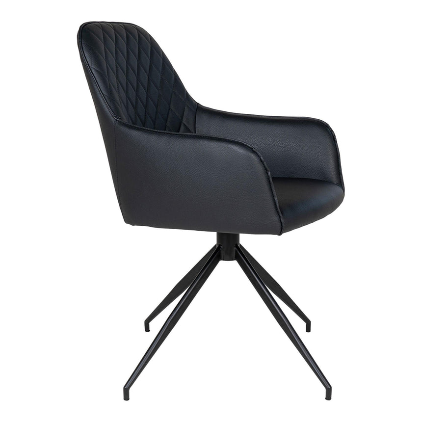 2 x Harbo Black Leather Swivel Dining Chair-3