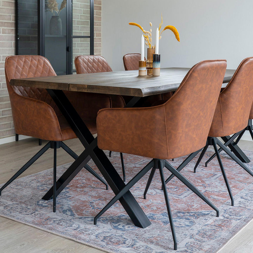 2 x Harbo Brown Leather Swivel Dining Chair-4