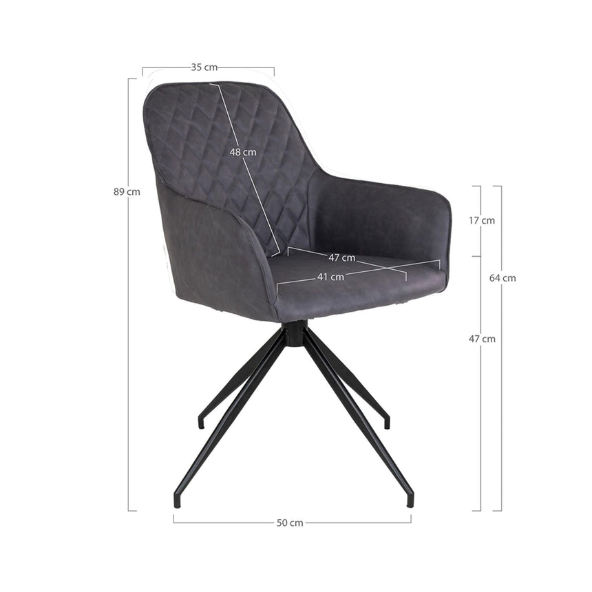 2 x Harbo Dark Grey Leather Swivel Dining Chair-4