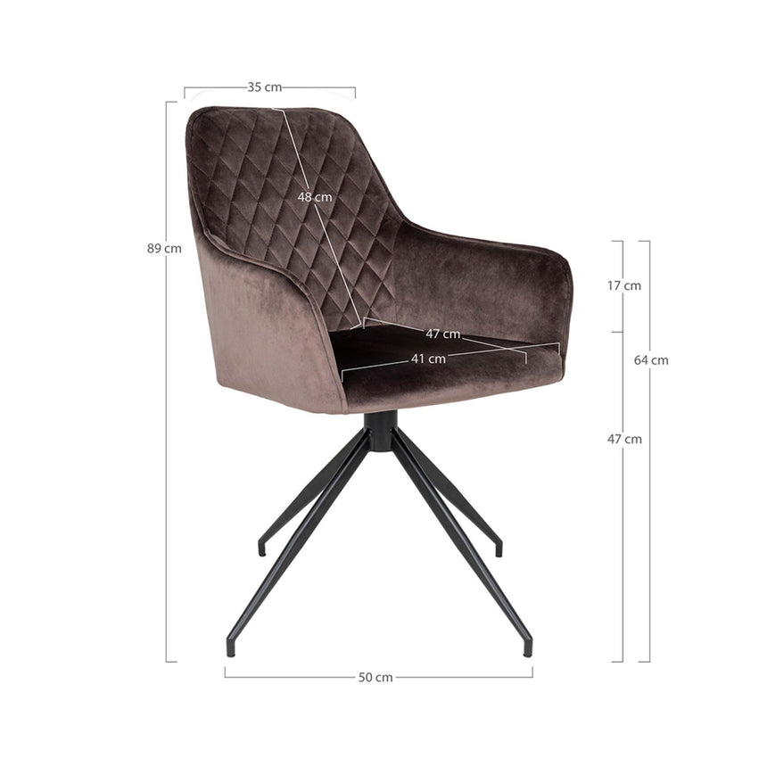 2 x Harbo Light Brown Velvet Fabric Swivel Dining Chair-8