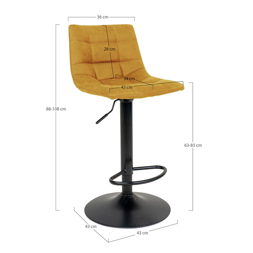 2 x Middelfart Mustard Yellow Velvet Fabric Barstool-6