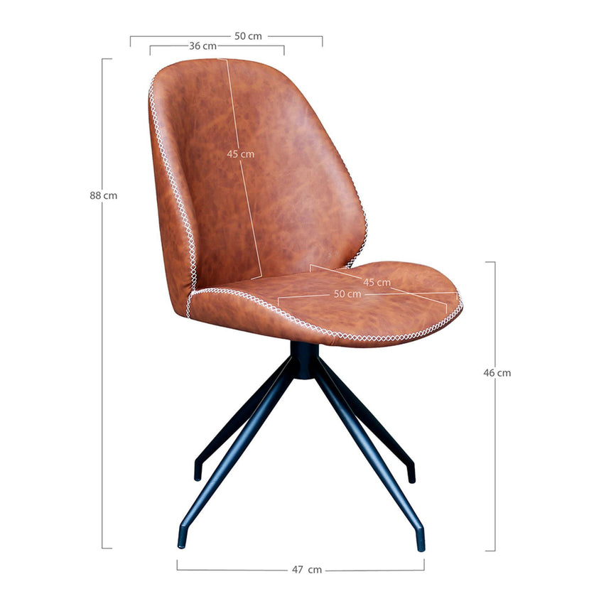 2 x Monte Carlo Vintage Brown Faux Leather Swivel Dining Chair-10