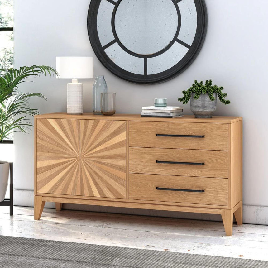 Viento Oak 2 Door Sunburst Large Sideboard-5