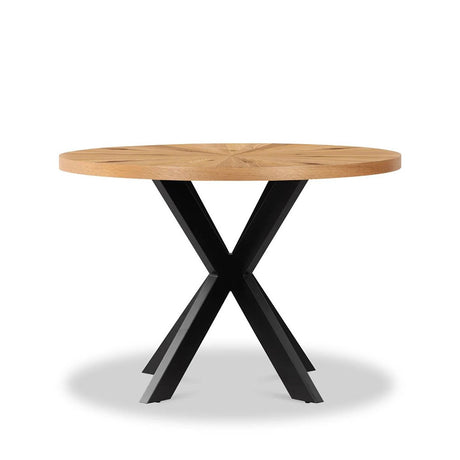 Hampshire Oak 4 Seater Sunburst Round Dining Table with Black Spider Legs - 110cm