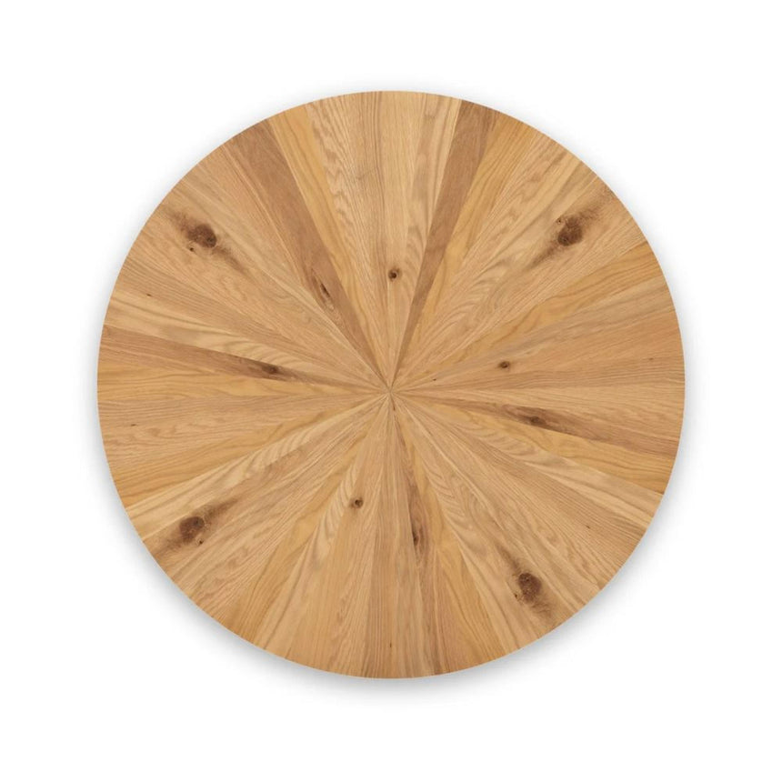 Viento Oak 4 Seater Sunburst Round Dining Table with Black Spider Legs - 110cm-4