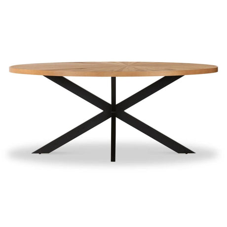 Viento Oak 6 Seater Sunburst Oval Elip Dining Table with Black Spider Legs - 180cm-2