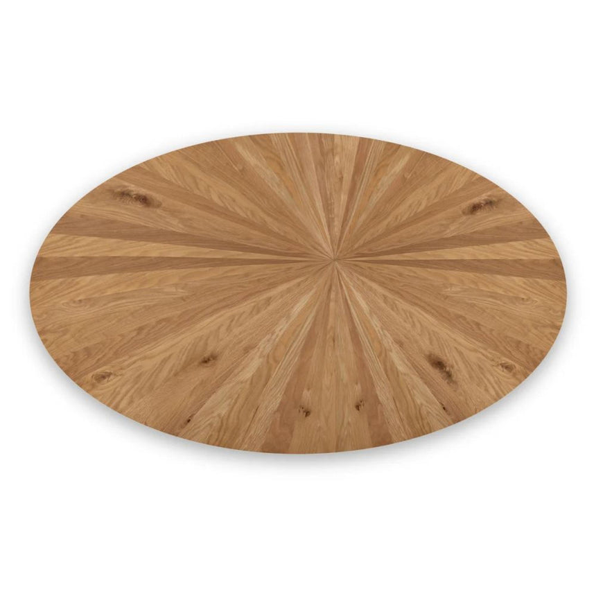 Viento Oak 6 Seater Sunburst Oval Elip Dining Table with Black Spider Legs - 180cm-4