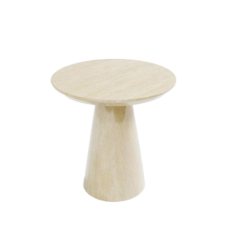 Carrera Travertine Beige Engineered Marble Round Side Table-2