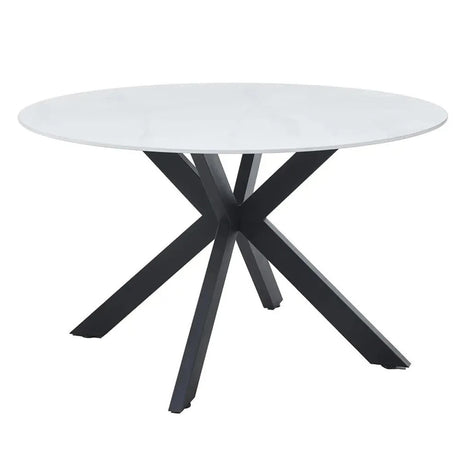 Novara 4 Seater White Ceramic Round Dining Table with Black Star Base - 130cm-7