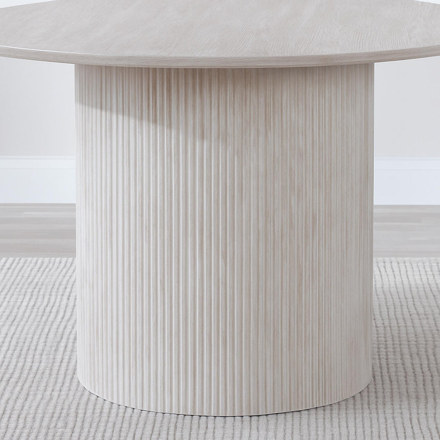 Bern Fluted 4 Seater White Washed Oak Effect Round Dining Table with Drum Base - 120cm-6