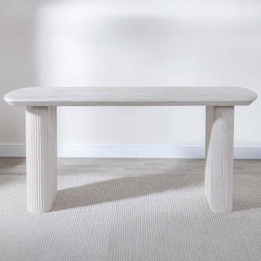 Bern Fluted 6 Seater White Washed Oak Effect Pedestal Dining Table - 160cm-2