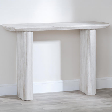 Bern Fluted White Washed Oak Effect Pedestal Console Table-3