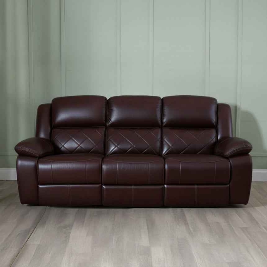 Bentley Brown Leather 3 Seater Recliner Sofa-6