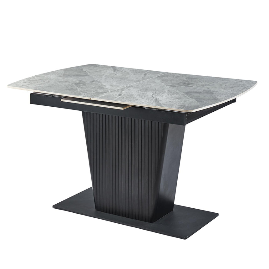 Dutton 4-6 Seater Grey Ceramic Extending Dining Table with Black Pedestal Base - 130cm-170cm-3