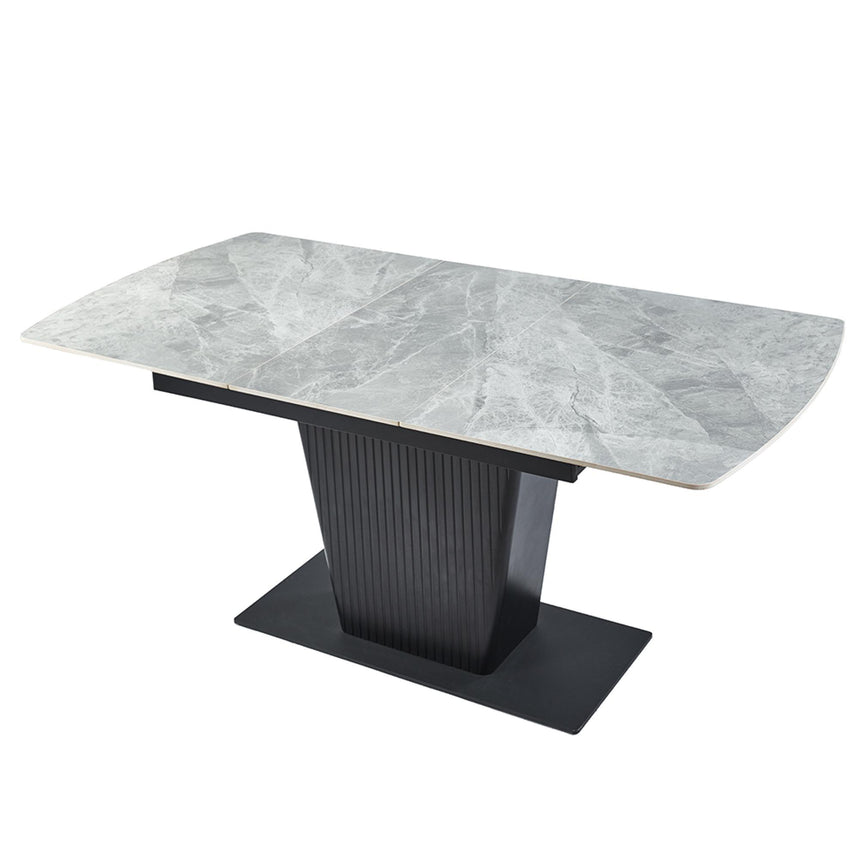 Dutton 4-6 Seater Grey Ceramic Extending Dining Table with Black Pedestal Base - 130cm-170cm-5