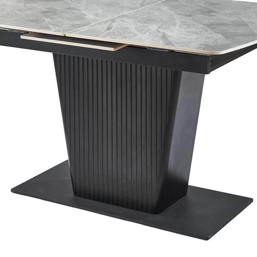 Dutton 4-6 Seater Grey Ceramic Extending Dining Table with Black Pedestal Base - 130cm-170cm-6