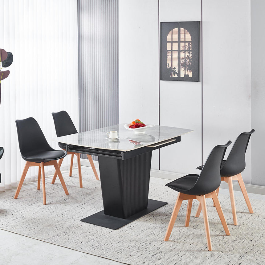 Dutton 4-6 Seater Grey Ceramic Extending Dining Table with Black Pedestal Base - 130cm-170cm-7