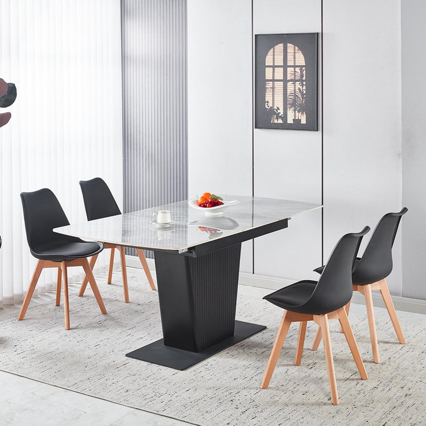 Dutton 4-6 Seater Grey Ceramic Extending Dining Table with Black Pedestal Base - 130cm-170cm-9