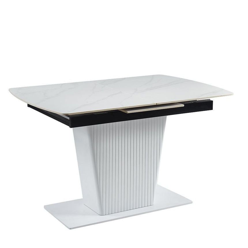 Dutton 4-6 Seater White Ceramic Extending Dining Table with Pedestal Base - 130cm-170cm-3