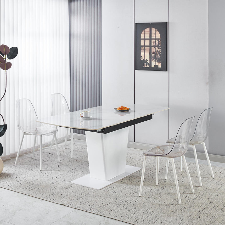 Dutton 4-6 Seater White Ceramic Extending Dining Table with Pedestal Base - 130cm-170cm-8