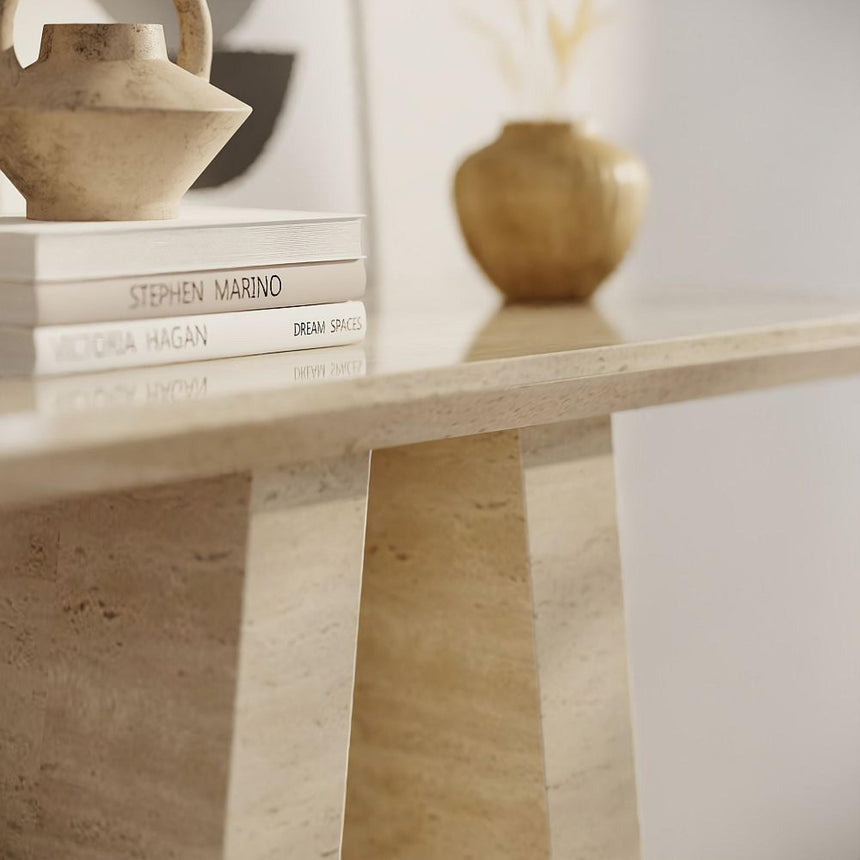 Milan Travertine Beige Engineered Marble Console Table-4